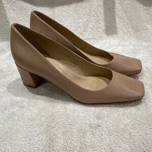 Naturalizer Women's Beige Karina Pump Solid Block Heel Square Toe Pumps.sz8